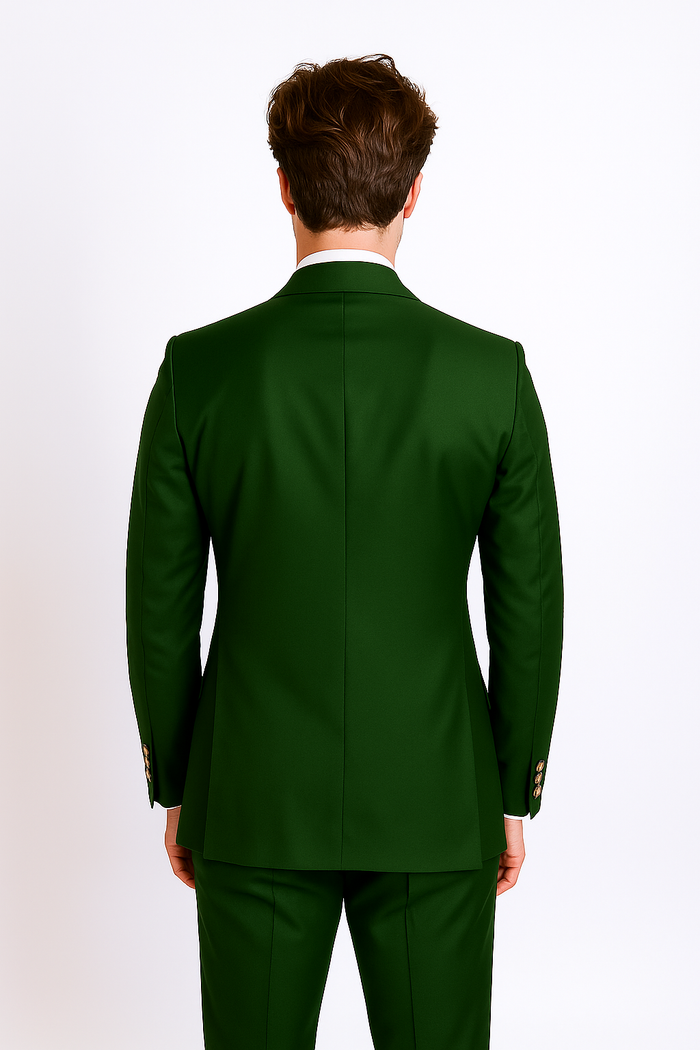 Mens Designer Double Breasted Wool Suit with Gold Buttons in Navy - New Arrival