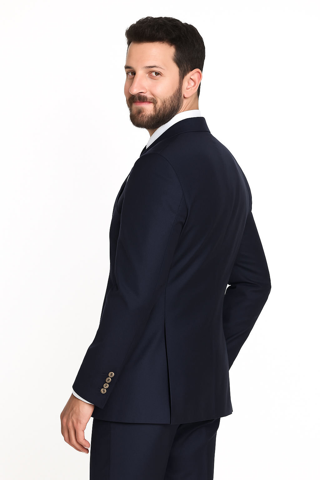 Mens Designer Double Breasted Wool Suit with Gold Buttons in Navy - New Arrival - 38 Short Jacket+32 Waist Adjustable 28to34)(Height: 5 4 to5 7 )(Neck  15-16.5)S-M)
