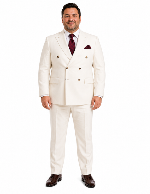 Mens Designer Modern Fit Double Breasted Wool Suit with Gold Buttons in Off White Ivory Cream - New Arrival