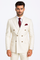 Mens Designer Modern Fit Double Breasted Wool Suit with Gold Buttons in Off White Ivory Cream - New Arrival
