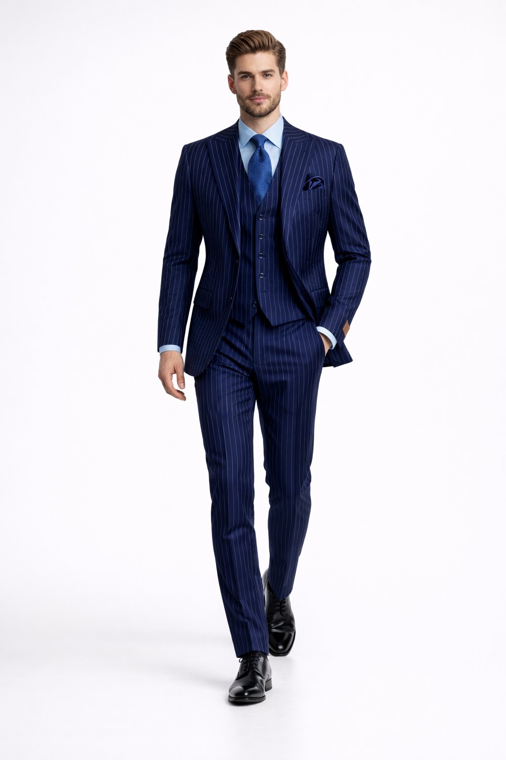 Steve Harvey Suit - Peak Lapel Modern Fit - No Pleated Pants Designer Brand Multicolor 3 Piece Single Breasted Vested Suit - Coat Size 38