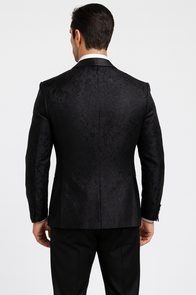 Premium Black Floral Lace Tuxedo for Grooms – Men's Designer Wedding Outfit - 34 Short or Extra Small