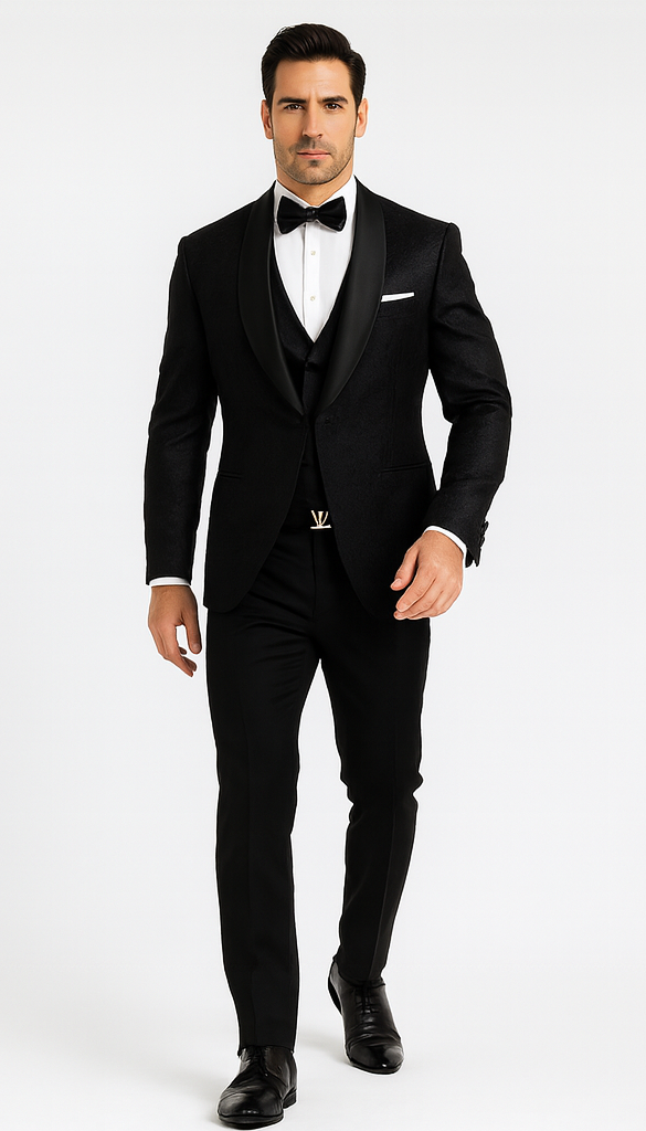 Premium Black Floral Lace Tuxedo for Grooms – Men's Designer Wedding Outfit - 34 Short or Extra Small