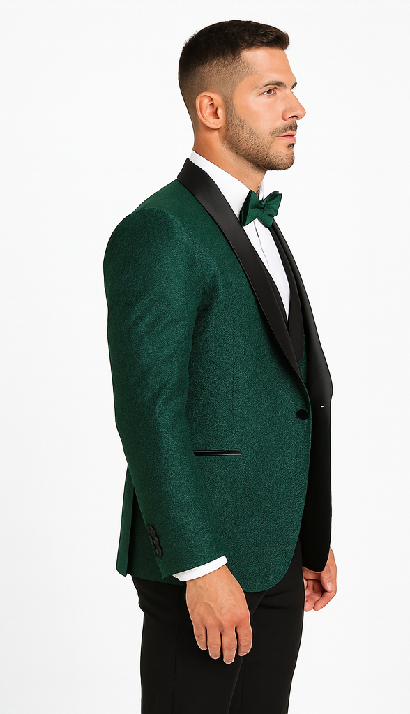 Luxury Floral Lace Wedding Tuxedo in Hunter Green – Men’s Vested Suit - 34 Short or Extra Small