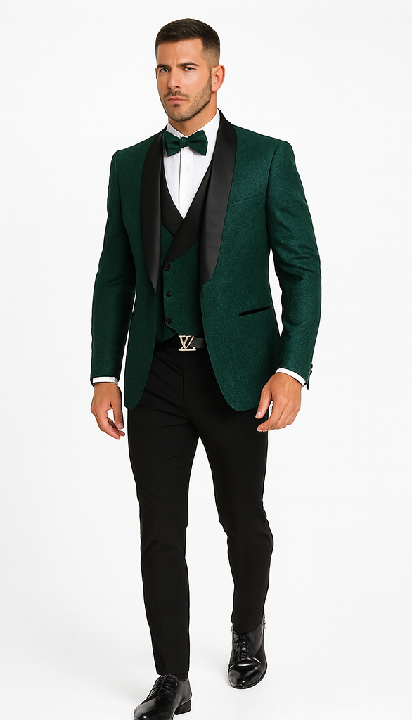 Luxury Floral Lace Wedding Tuxedo in Hunter Green Mens Vested Suit