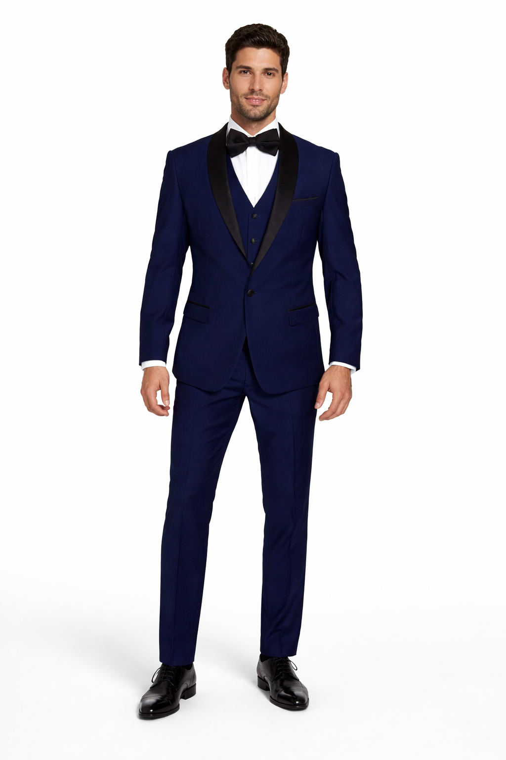 Men's Designer Wool One Button Shawl Lapel Wedding Tuxedo in Sapphire Blue and Black - 36 Short