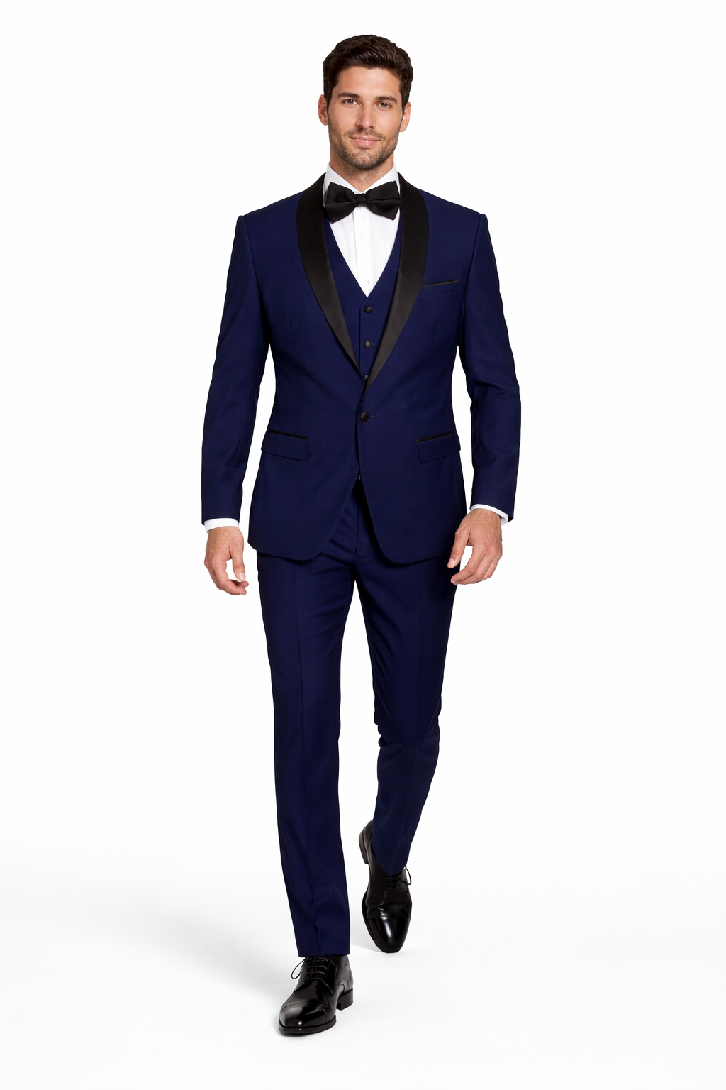 Men's Designer Wool One Button Shawl Lapel Wedding Tuxedo in Sapphire Blue and Black - 36 Short