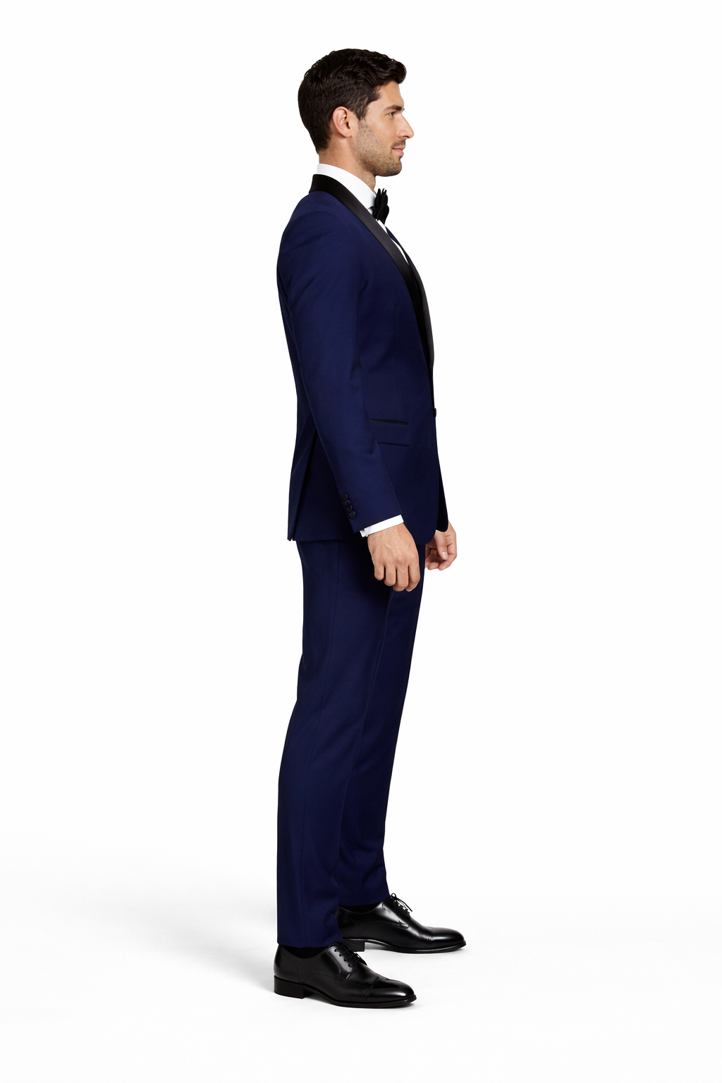 Men's Designer Wool One Button Shawl Lapel Wedding Tuxedo in Sapphire Blue and Black - 36 Short
