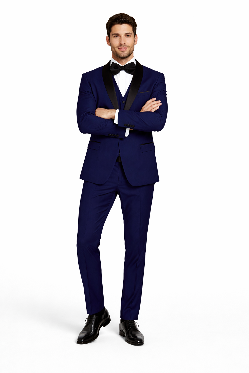 Men's Designer Wool One Button Shawl Lapel Wedding Tuxedo in Sapphire Blue and Black