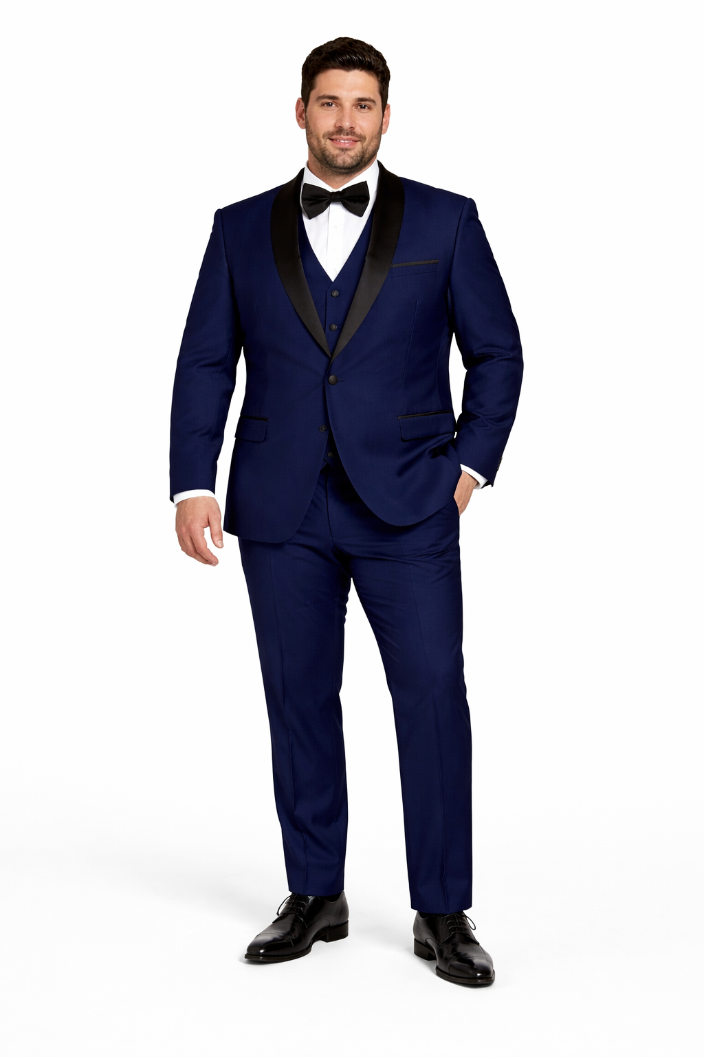 Men's Designer Wool One Button Shawl Lapel Wedding Tuxedo in Sapphire Blue and Black - 36 Short
