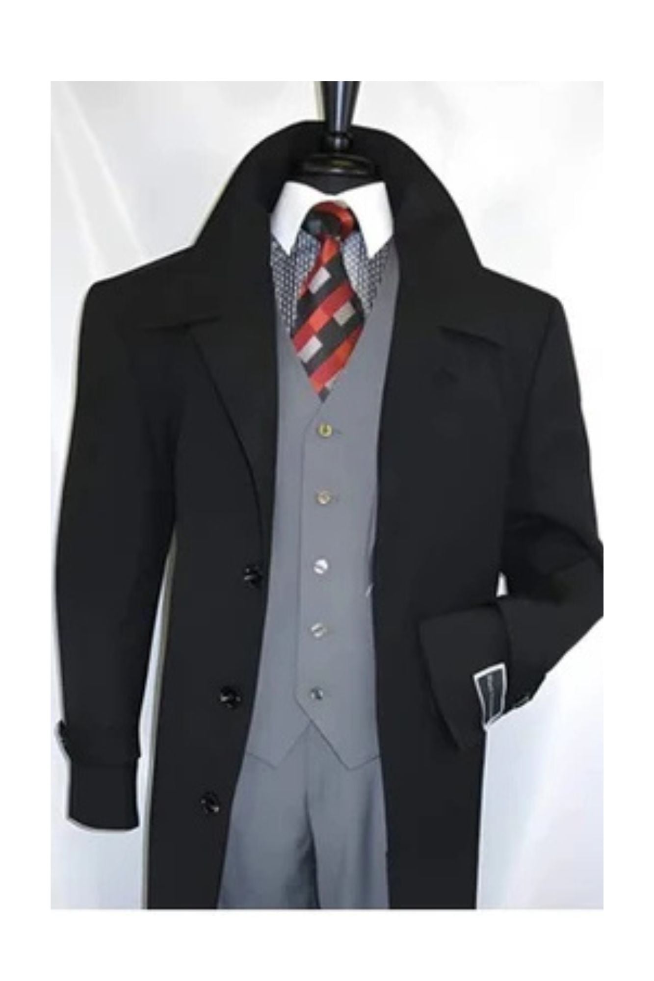 Men's Diamond Duster Overcoat Jet Black - Coat Size 38