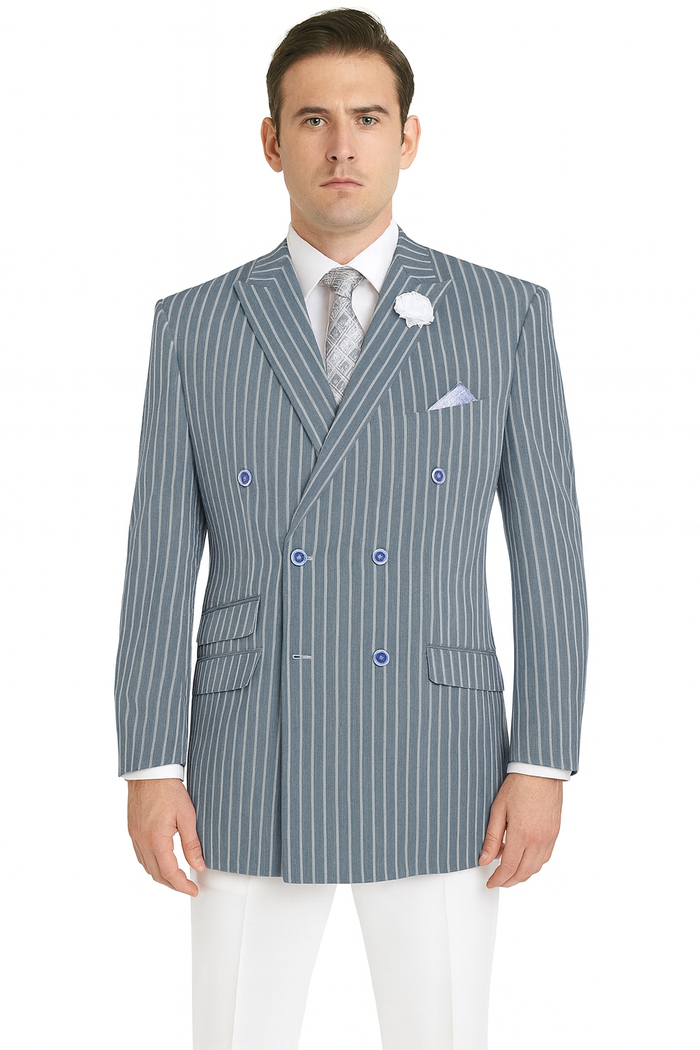 Mens Double Breasted Blazer in Color Navy - Pinstripe Sportcoat - New Arrival