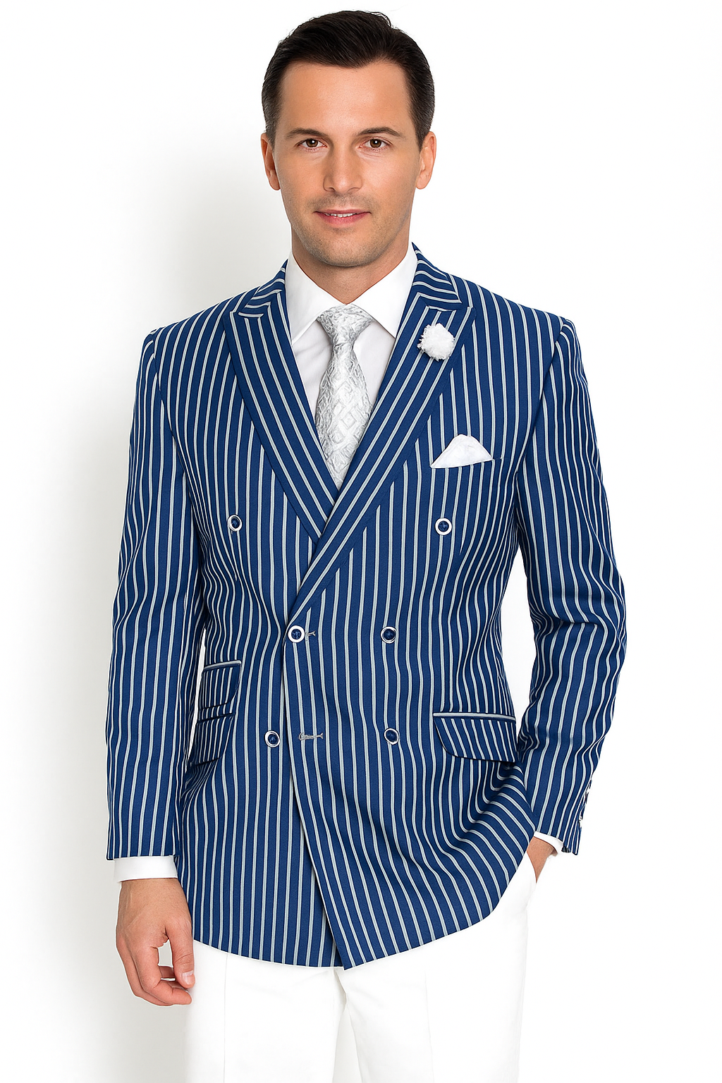 Mens Double Breasted Blazer in Color Navy - Pinstripe Sportcoat - New Arrival - 36 Short