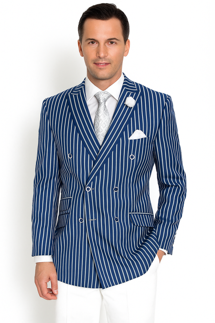 Mens Double Breasted Blazer in Color Navy - Pinstripe Sportcoat - New Arrival