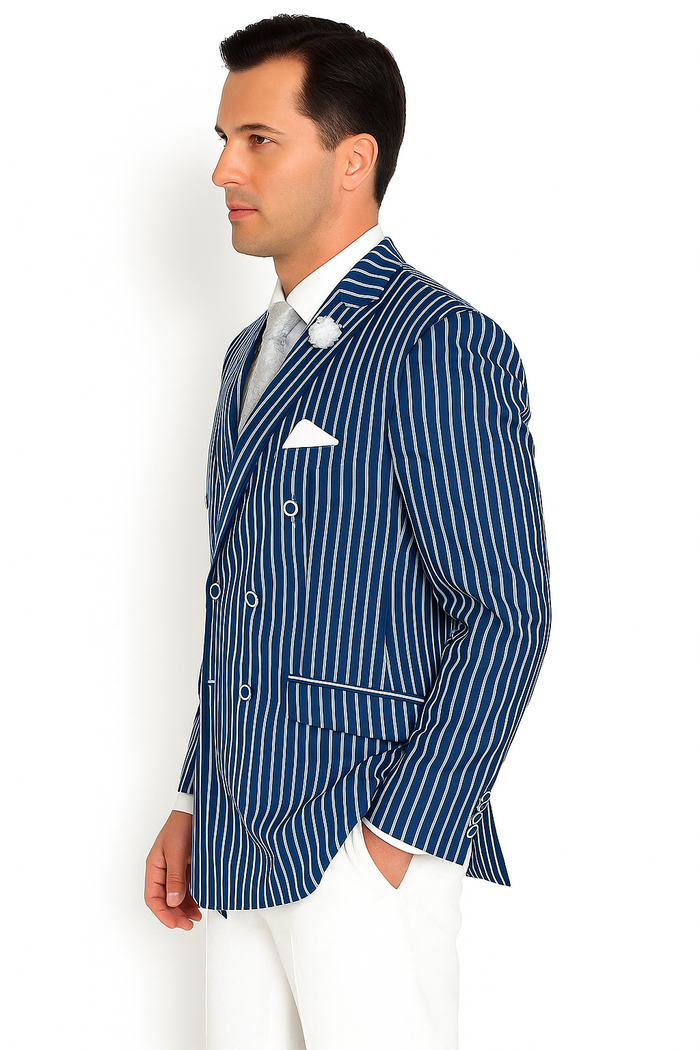 Mens Double Breasted Blazer in Color Navy - Pinstripe Sportcoat - New Arrival