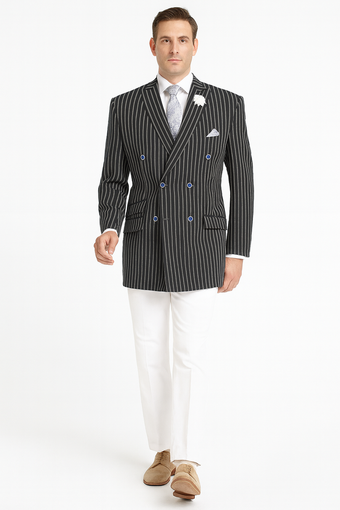 Mens Double Breasted Blazer in Color Navy - Pinstripe Sportcoat - New Arrival