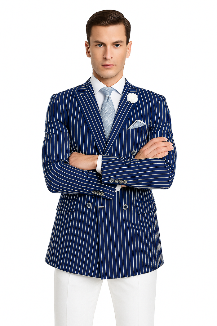 Mens Double Breasted Blazer in Color Navy - Pinstripe Sportcoat - New Arrival