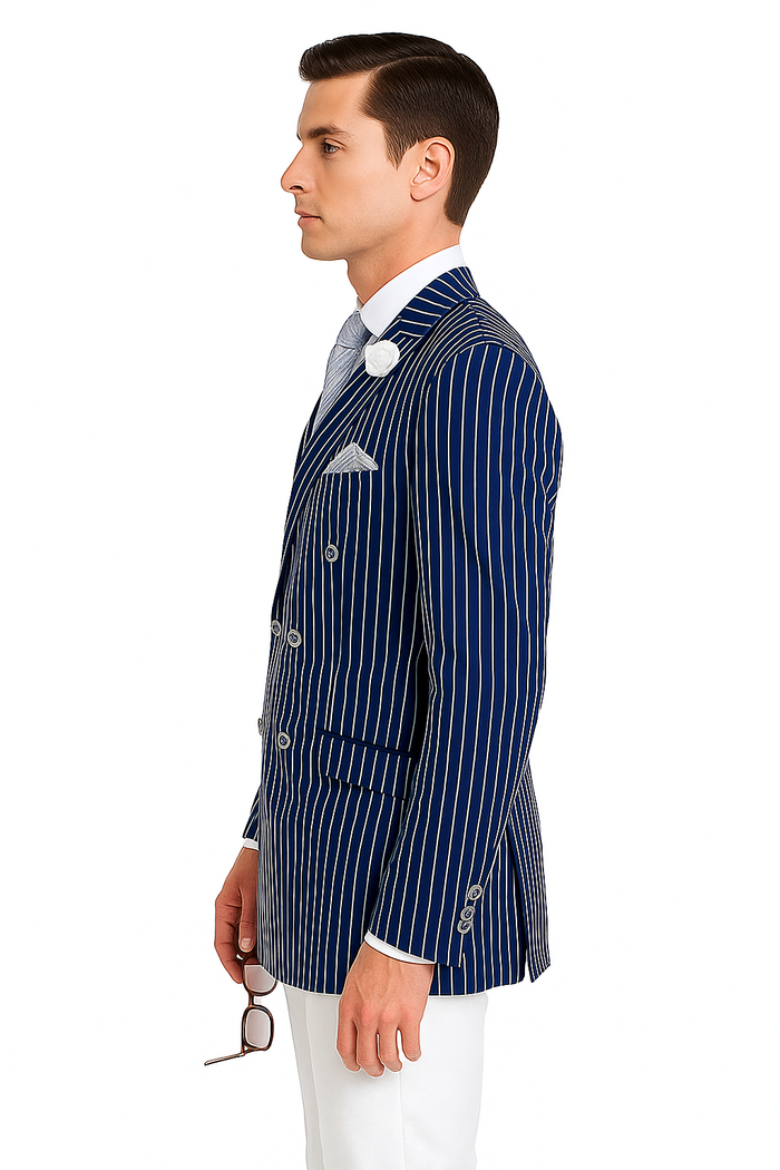 Mens Double Breasted Blazer in Color Navy - Pinstripe Sportcoat - New Arrival