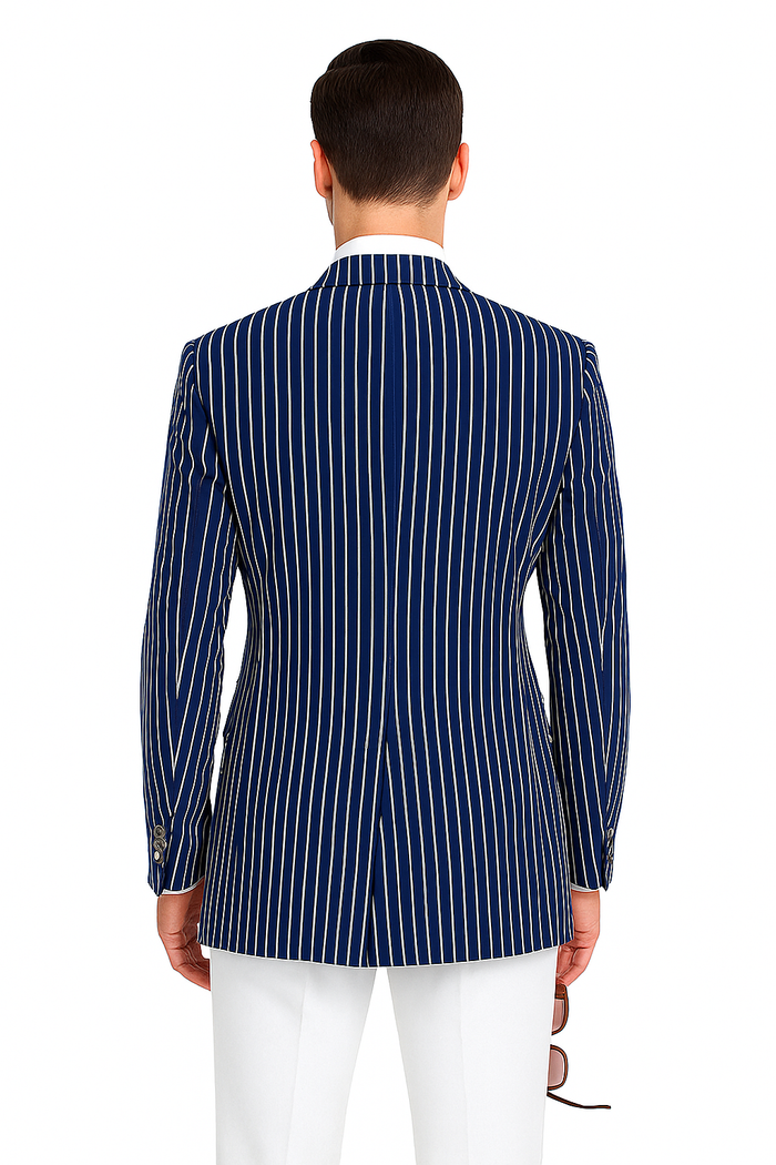 Mens Double Breasted Blazer in Color Navy - Pinstripe Sportcoat - New Arrival