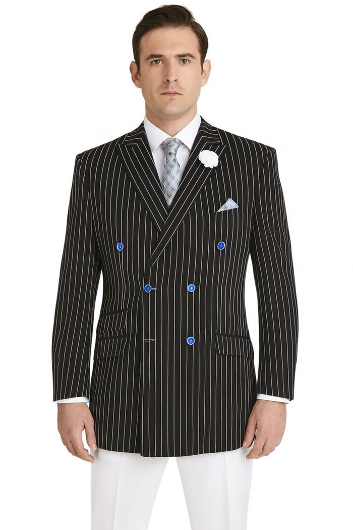 Mens Double Breasted Blazer in Color Navy - Pinstripe Sportcoat - New Arrival