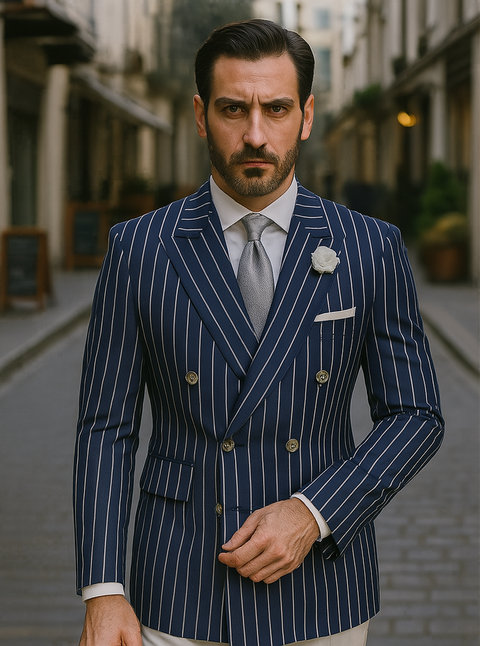 Mens Double Breasted Blazer in Color Navy - Pinstripe Sportcoat - New Arrival