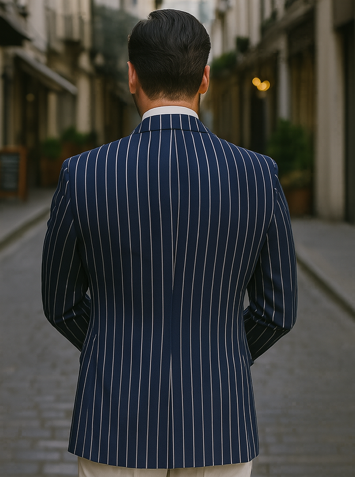 Mens Double Breasted Blazer in Color Navy - Pinstripe Sportcoat - New Arrival