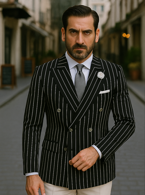 Mens Double Breasted Blazer in Color Navy - Pinstripe Sportcoat - New Arrival