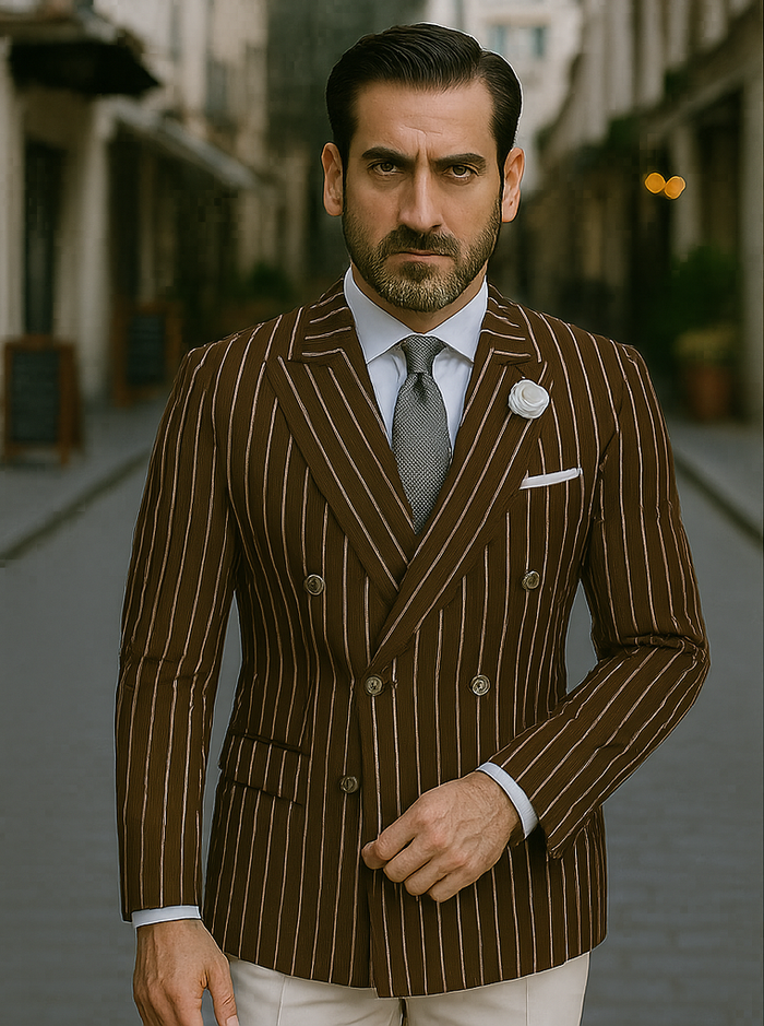 Mens Double Breasted Blazer in Color Navy - Pinstripe Sportcoat - New Arrival