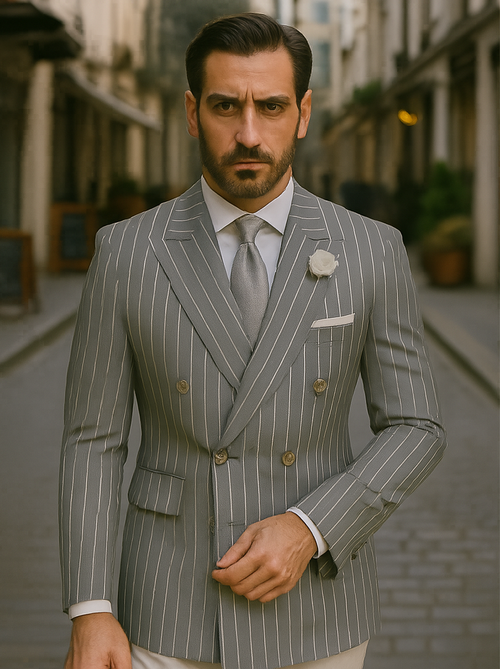 Mens Double Breasted Blazer in Color Navy - Pinstripe Sportcoat - New Arrival