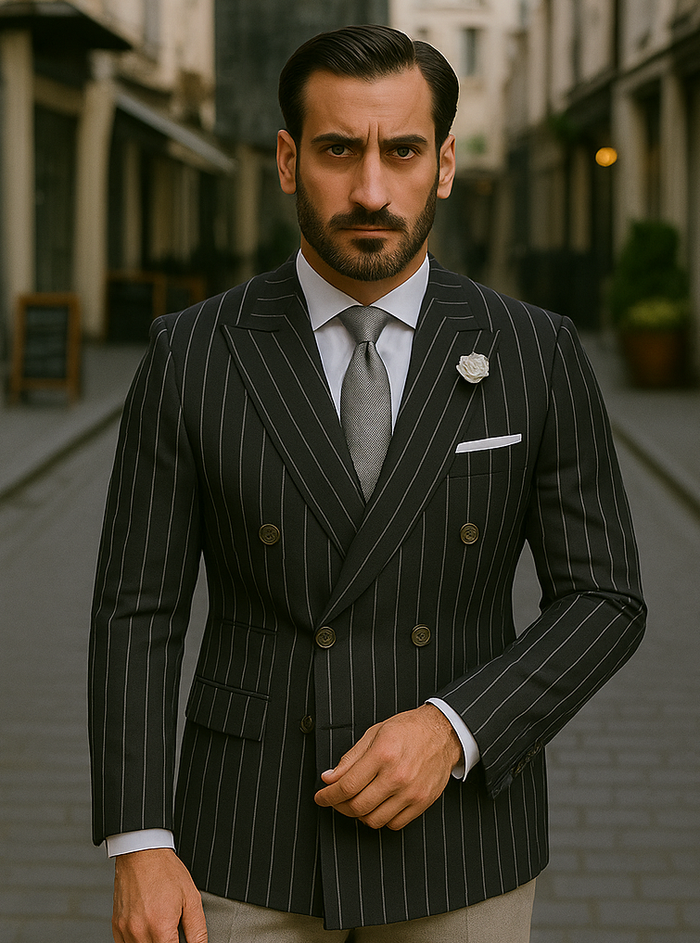 Mens Double Breasted Blazer in Color Navy - Pinstripe Sportcoat - New Arrival