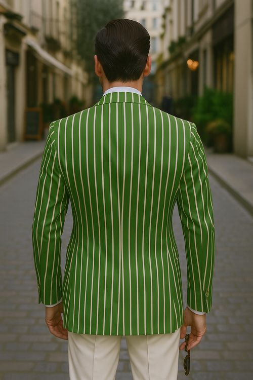 Mens Double Breasted Blazer in Color Olive - Pinstripe Sportcoat