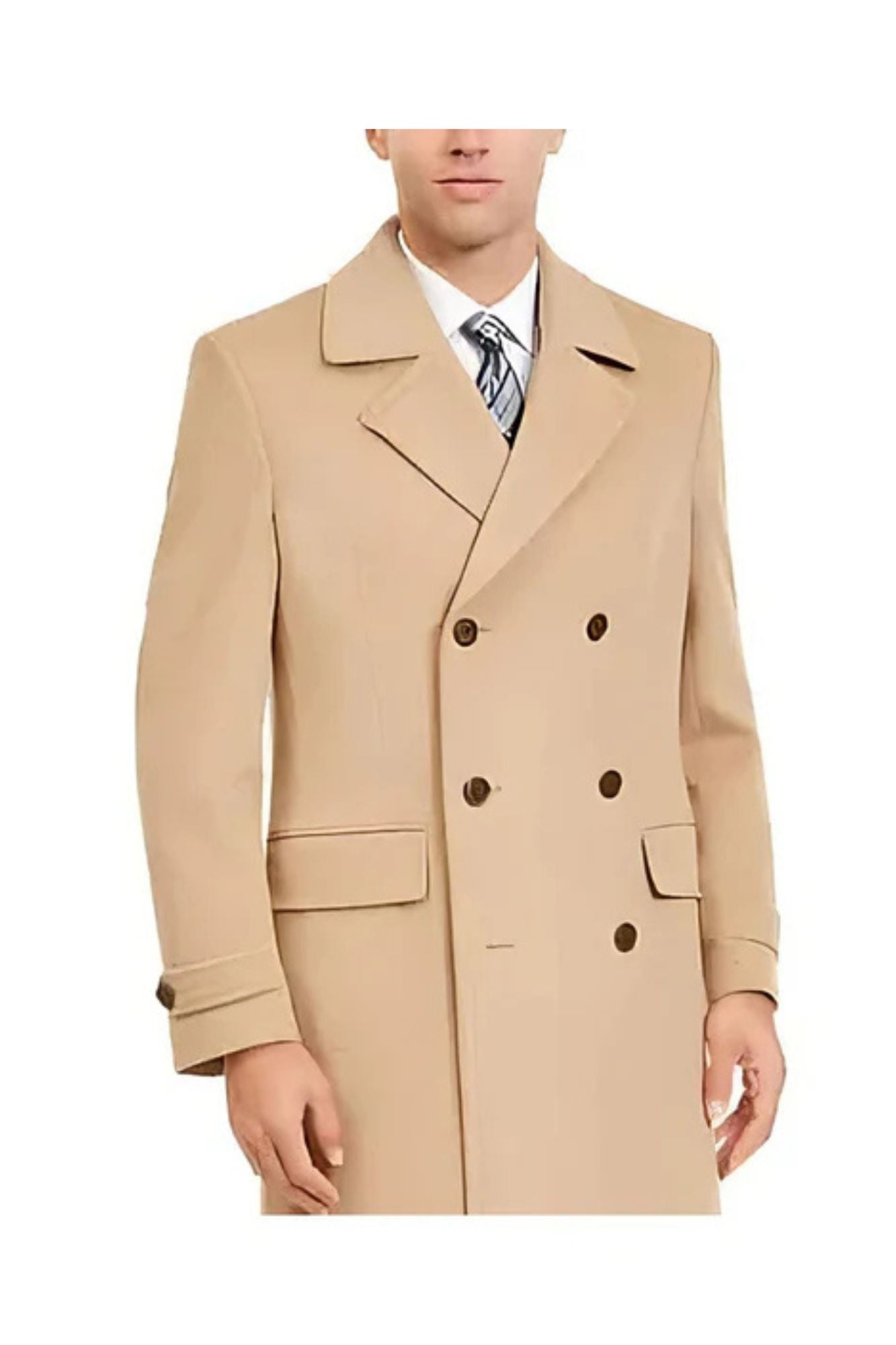 Men's Double Breasted Camel Peacoat - 3/4 Three Quarter Car Coat - Wool Topcoat - Coat Size 38
