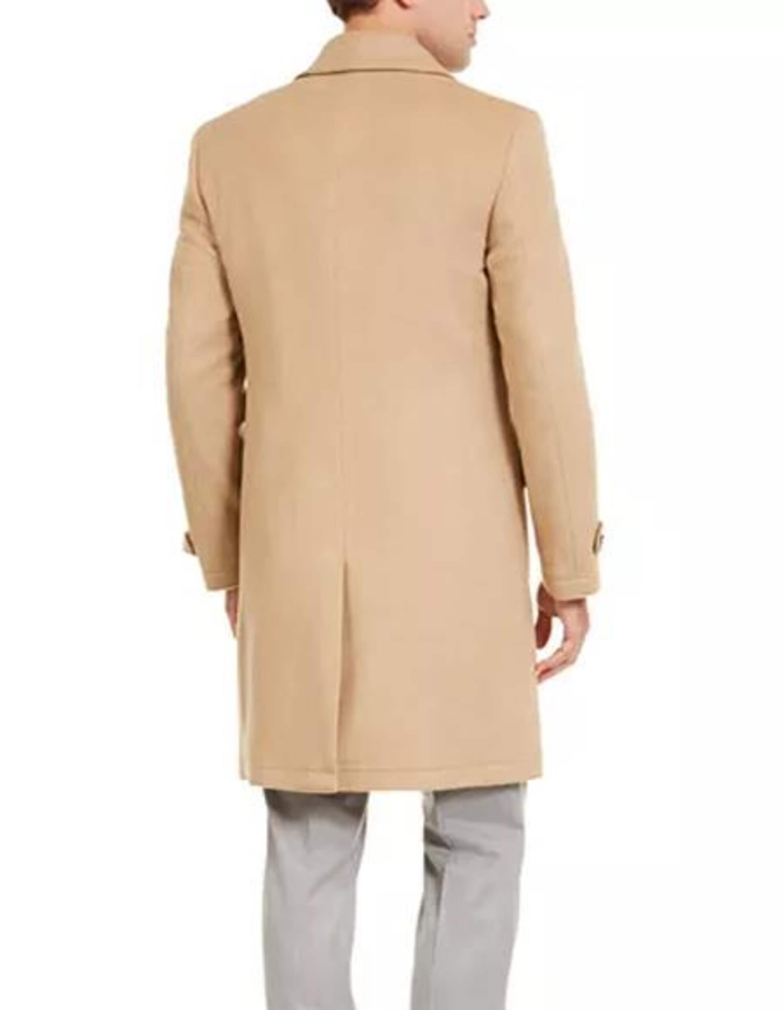 Men's Double Breasted Camel Peacoat - 3/4 Three Quarter Car Coat - Wool Topcoat