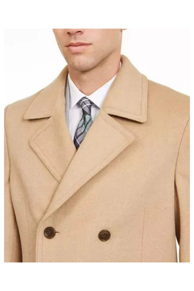 Men's Double Breasted Camel Peacoat - 3/4 Three Quarter Car Coat - Wool Topcoat