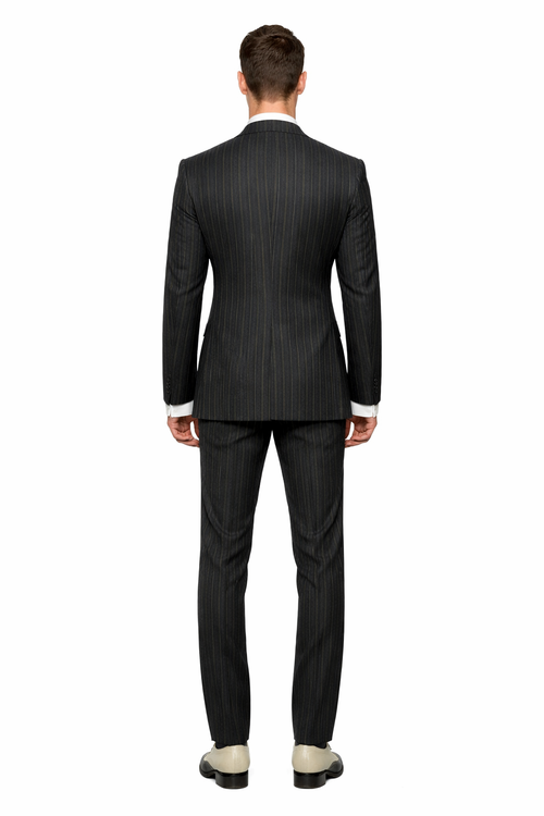 Mens Double Breasted Gangster Pinstripe Six Button homecoming Suit in Black