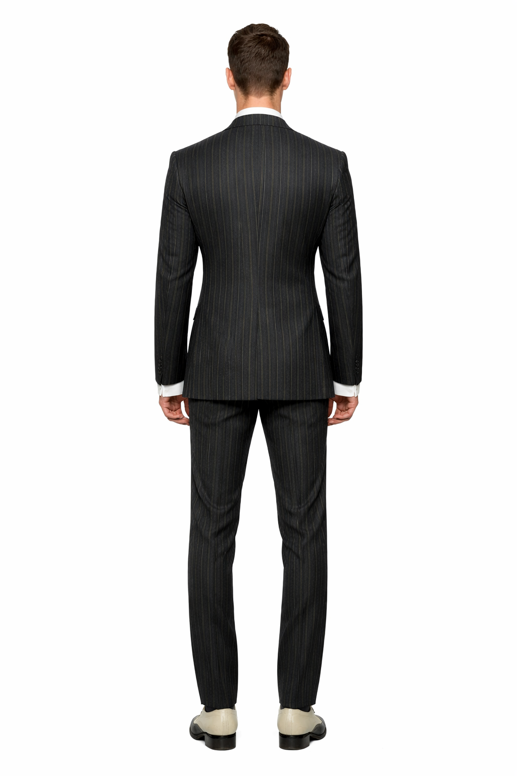 Mens Double Breasted Gangster Pinstripe Six Button homecoming Suit in Black
