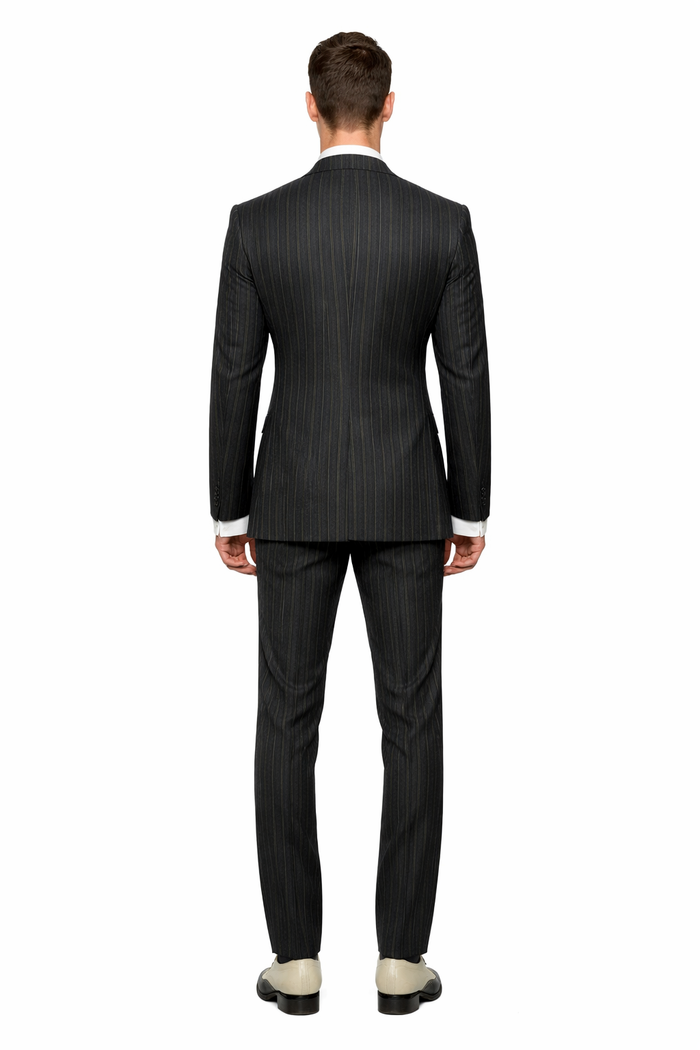 Mens Double Breasted Gangster Pinstripe Six Button homecoming Suit in Black