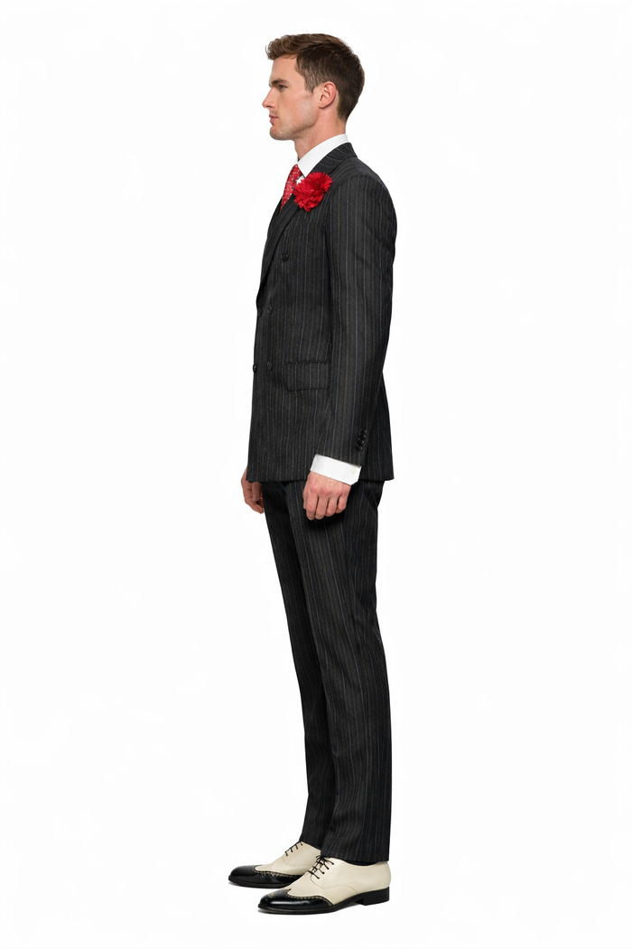 Mens Double Breasted Gangster Pinstripe Six Button homecoming Suit in Black