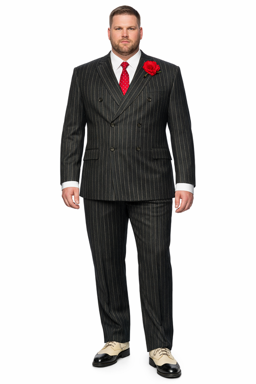 Mens Double Breasted Gangster Pinstripe Six Button homecoming Suit in Black
