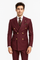 Mens Double breasted Suit - "Maroon" 1920s 1980s Style Peak Lapel Suits -  Back Side Vented  Mens Designer Modern Fit Double Breasted Wool Feel Suit- Designer Brand with Gold Buttons in Maroon - New Arrival