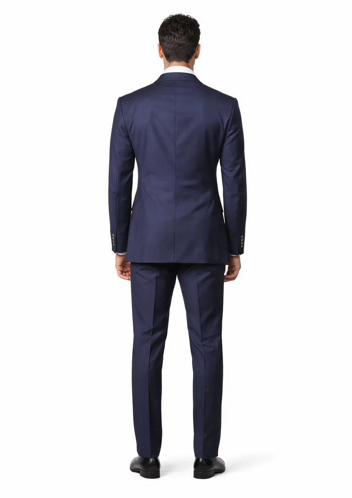 Mens Double breasted Suit - "Navy" 1920s 1980s Style Peak Lapel Suits -Â  Back Side VentedÂ  Mens Designer Modern Fit Double Breasted Wool Suit with Gold Buttons in Navy
