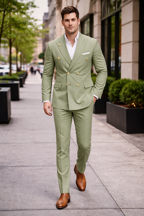 Mens Double Breasted Suits - Green Suit-New Designer Collection