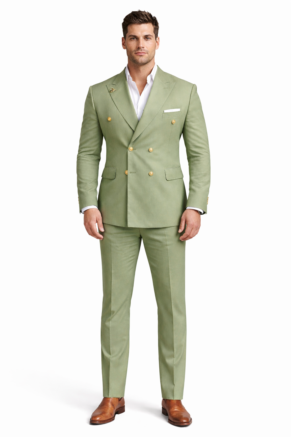 Mens Double Breasted Suits - Green Suit-New Designer Collection - 38 Short Jacket+32 Waist Adjustable 28to34)(Height: 5 4 to5 7 )(Neck  15-16.5)S-M)
