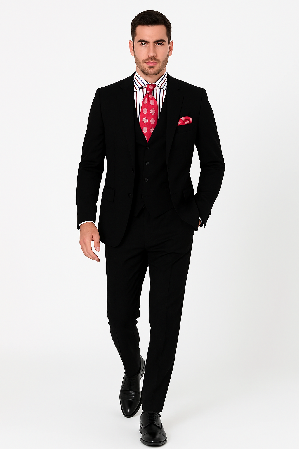 Men's Double Breasted Vest with Wide Peak Lapel Black Suit - New Arrival - 38 Regular