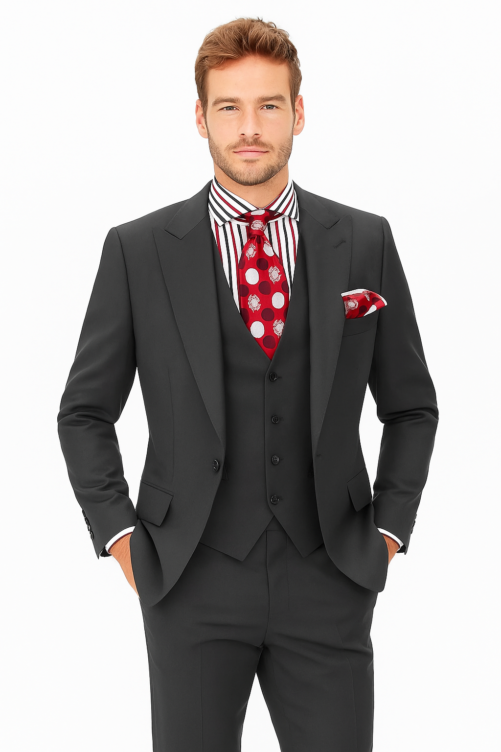 Men's Double Breasted Vest with Wide Peak Lapel Black Suit - New Arrival - 38 Regular