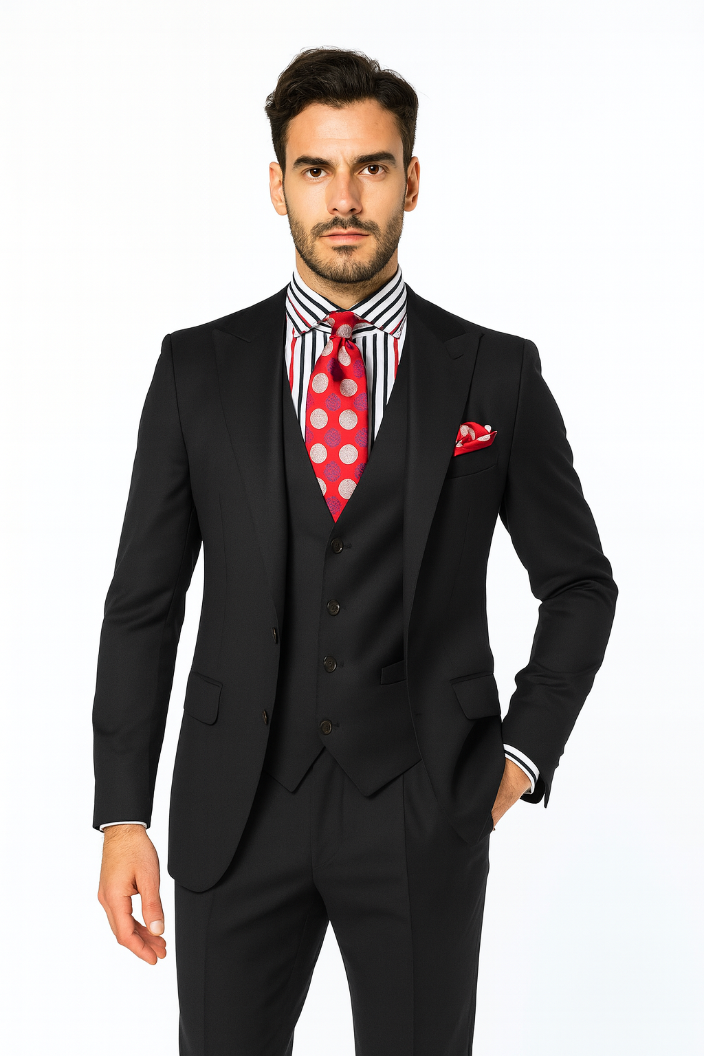 Men's Double Breasted Vest with Wide Peak Lapel Black Suit - New Arrival - 38 Regular