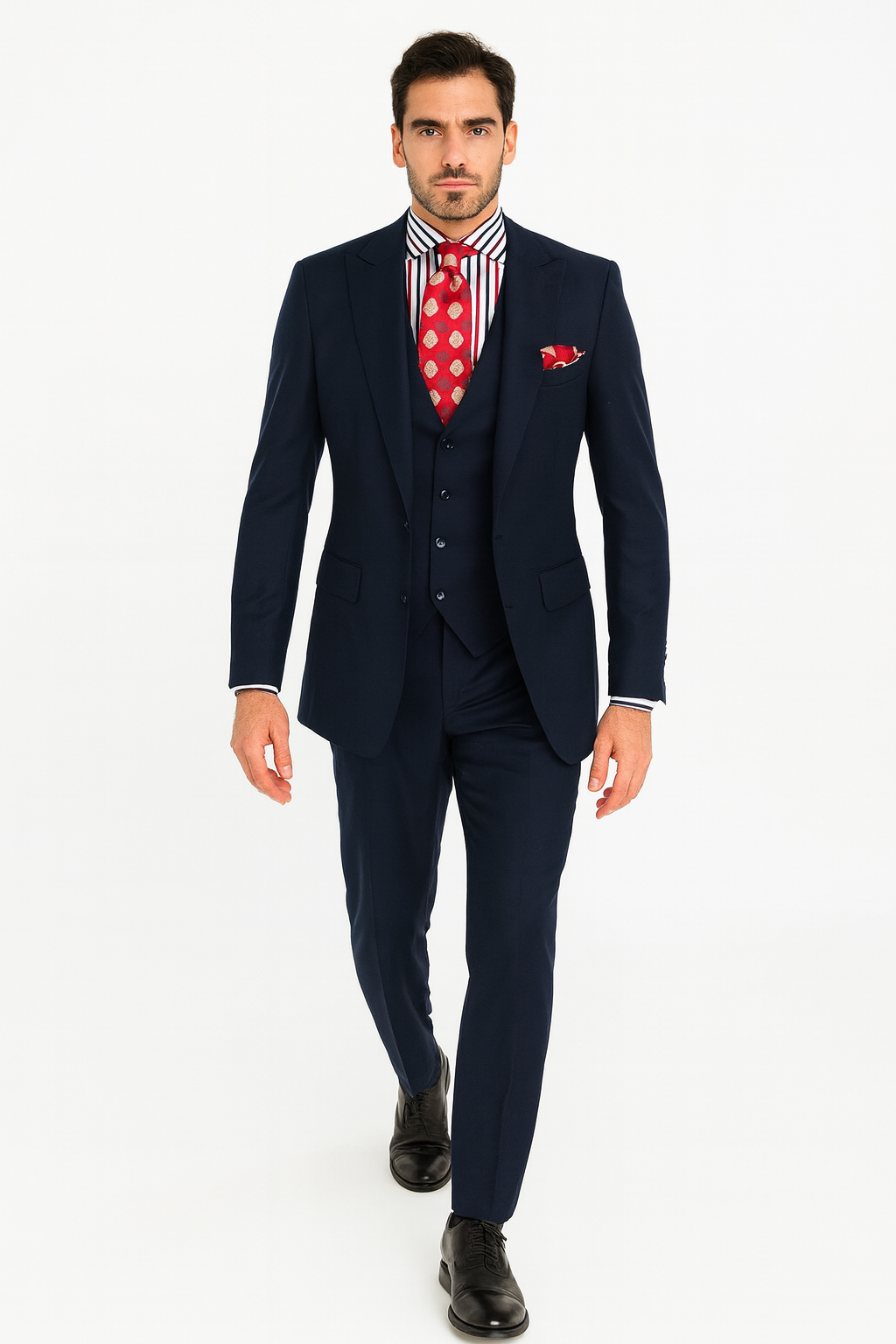 Men's Double Breasted Vest with Wide Peak Lapel Black Suit - New Arrival - 38 Regular