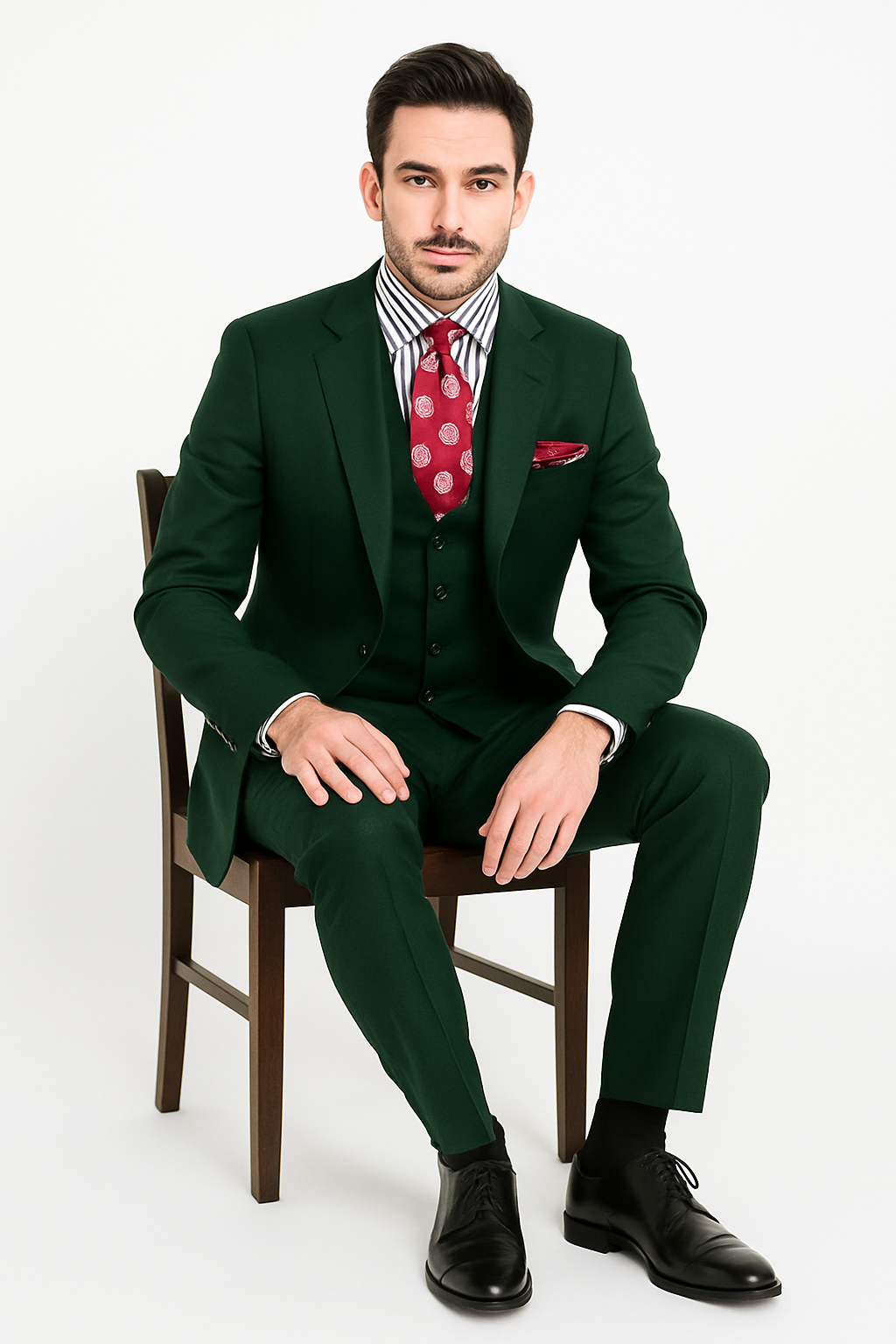 Men's Double Breasted Vest with Wide Peak Lapel Black Suit - New Arrival - 38 Regular