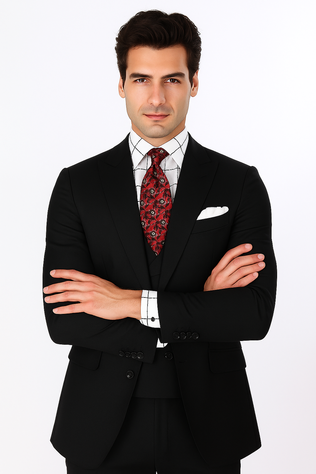 Men's Double Breasted Vest with Wide Peak Lapel Black Suit - New Arrival - 38 Regular