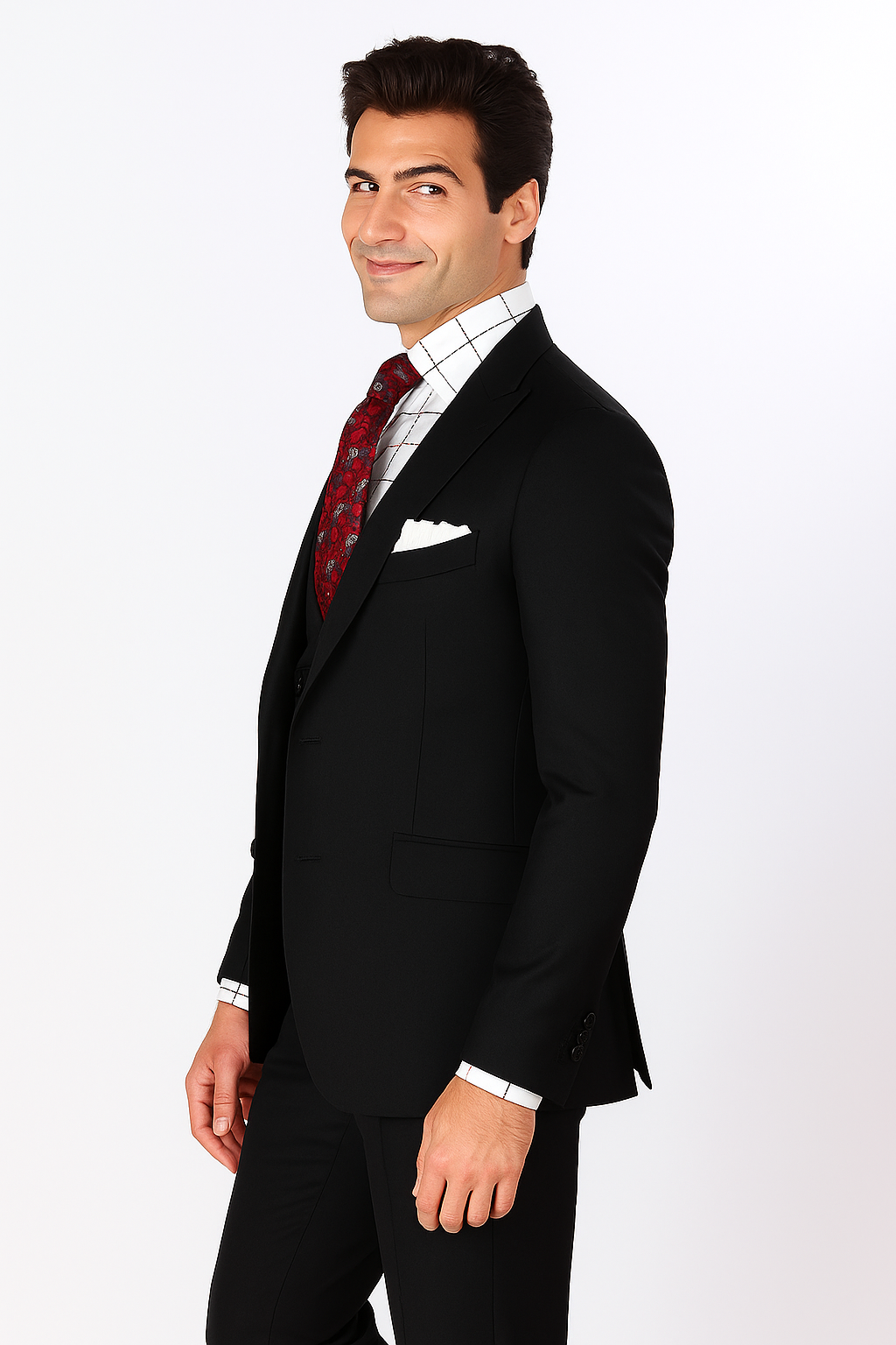 Men's Double Breasted Vest with Wide Peak Lapel Black Suit - New Arrival - 38 Regular